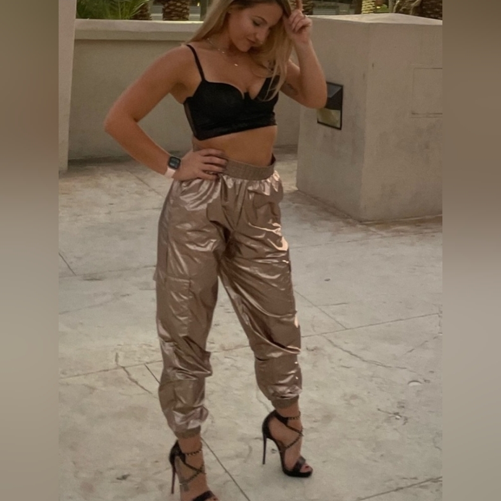 VICTORIA‎ SECRET SPORT gold dance jogger pants with pockets size small nwt